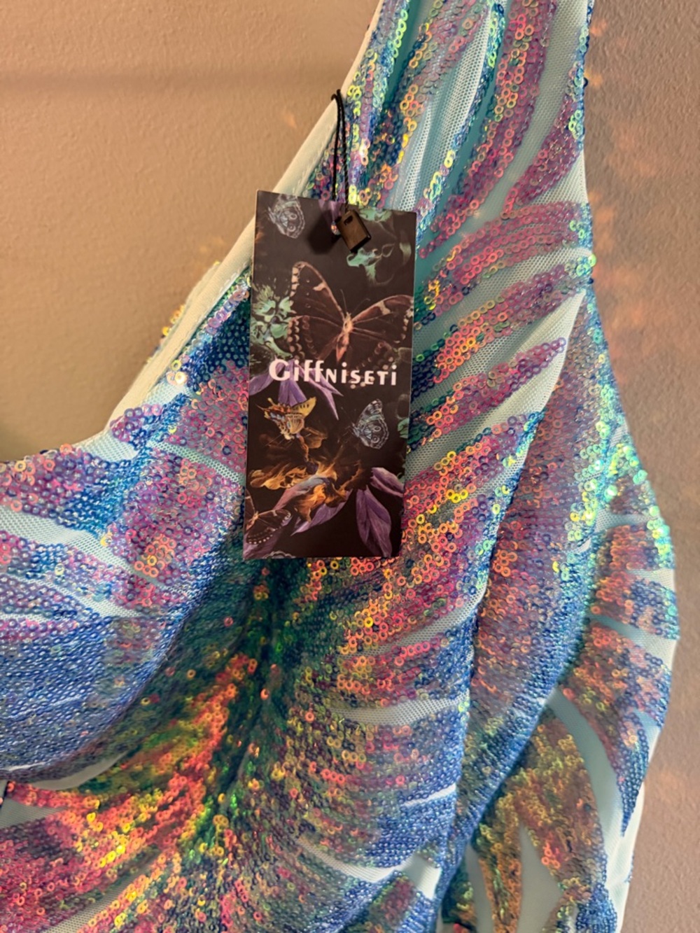 Women’s XL, Giffinsetti, Aqua & purple Iridescent Sequin Prom Dress - Picture 11 of 16